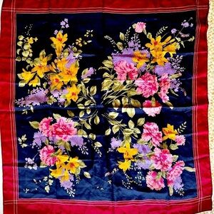 Silk Square scarf red blue floral flowers carnation Lilly pattern print abstract